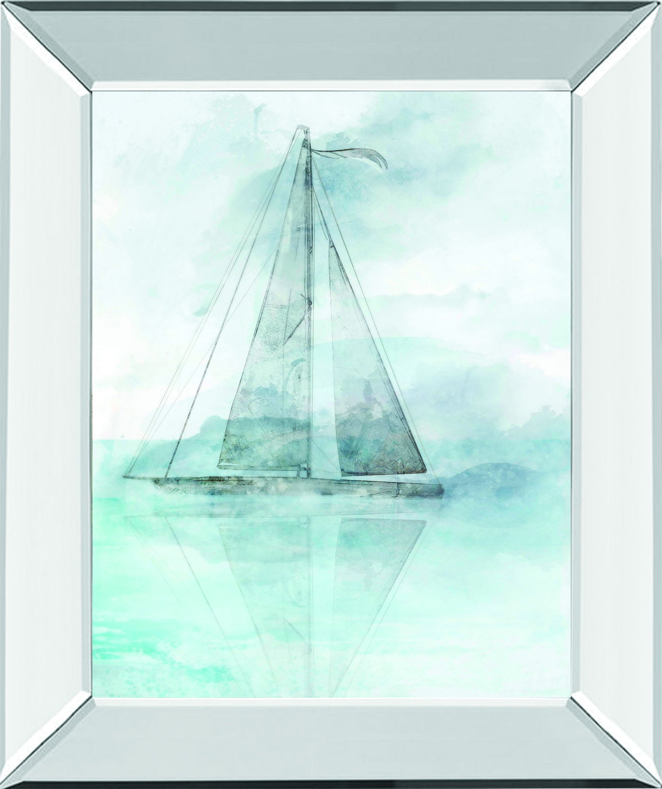 Sailing Boat II By Ken Roko - Mirror Framed Print Wall Art - Light Blue