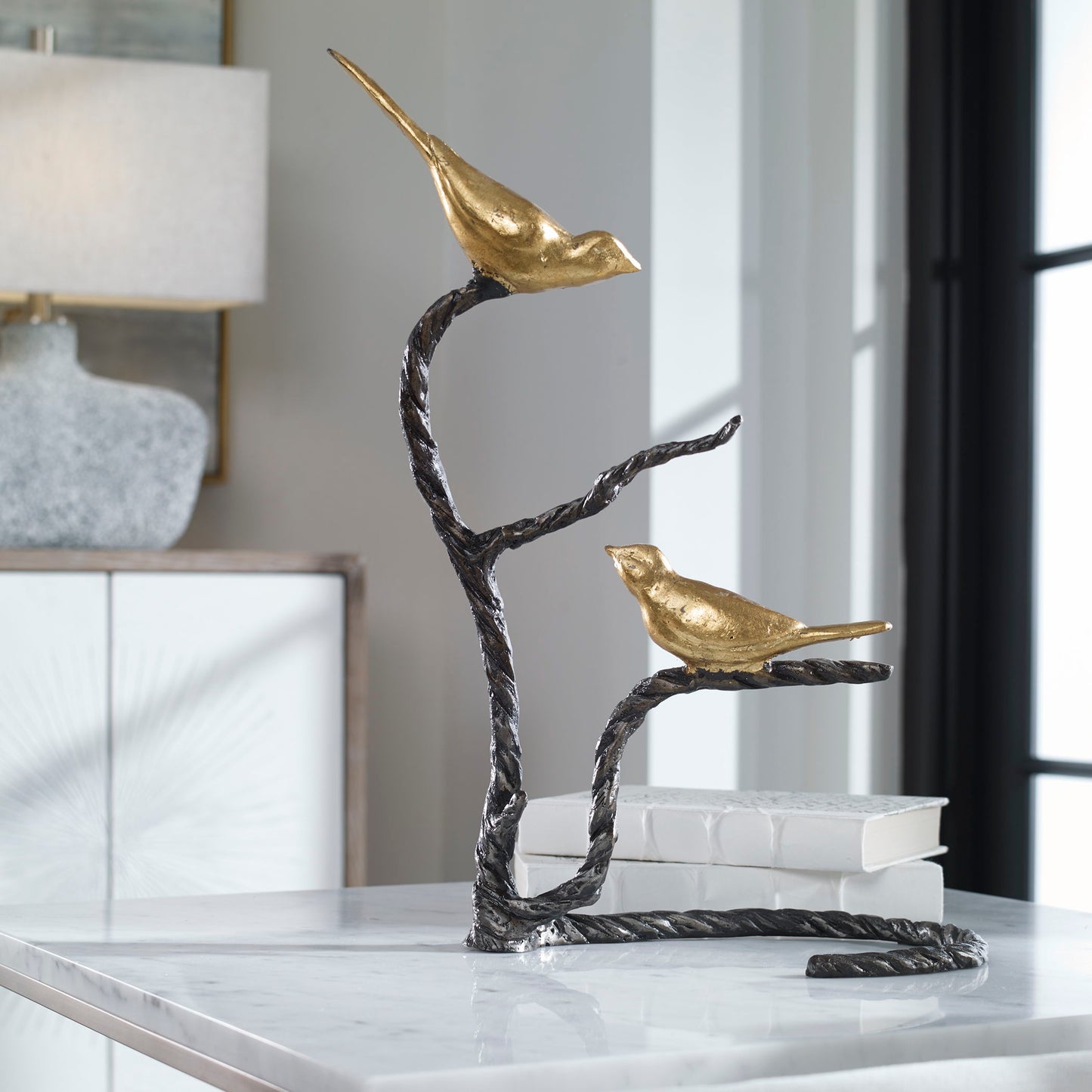 Birds On A Limb - Sculpture - Black & Gold