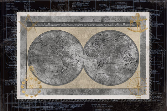 Night World Blueprint By Carol Robinson (Framed) - Dark Gray