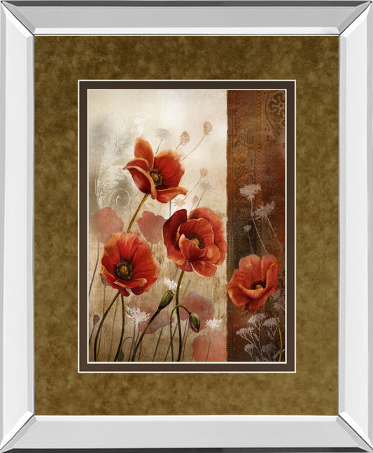 Wild Poppies Il By Conrad Knutsen - Mirror Framed Print Wall Art - Red