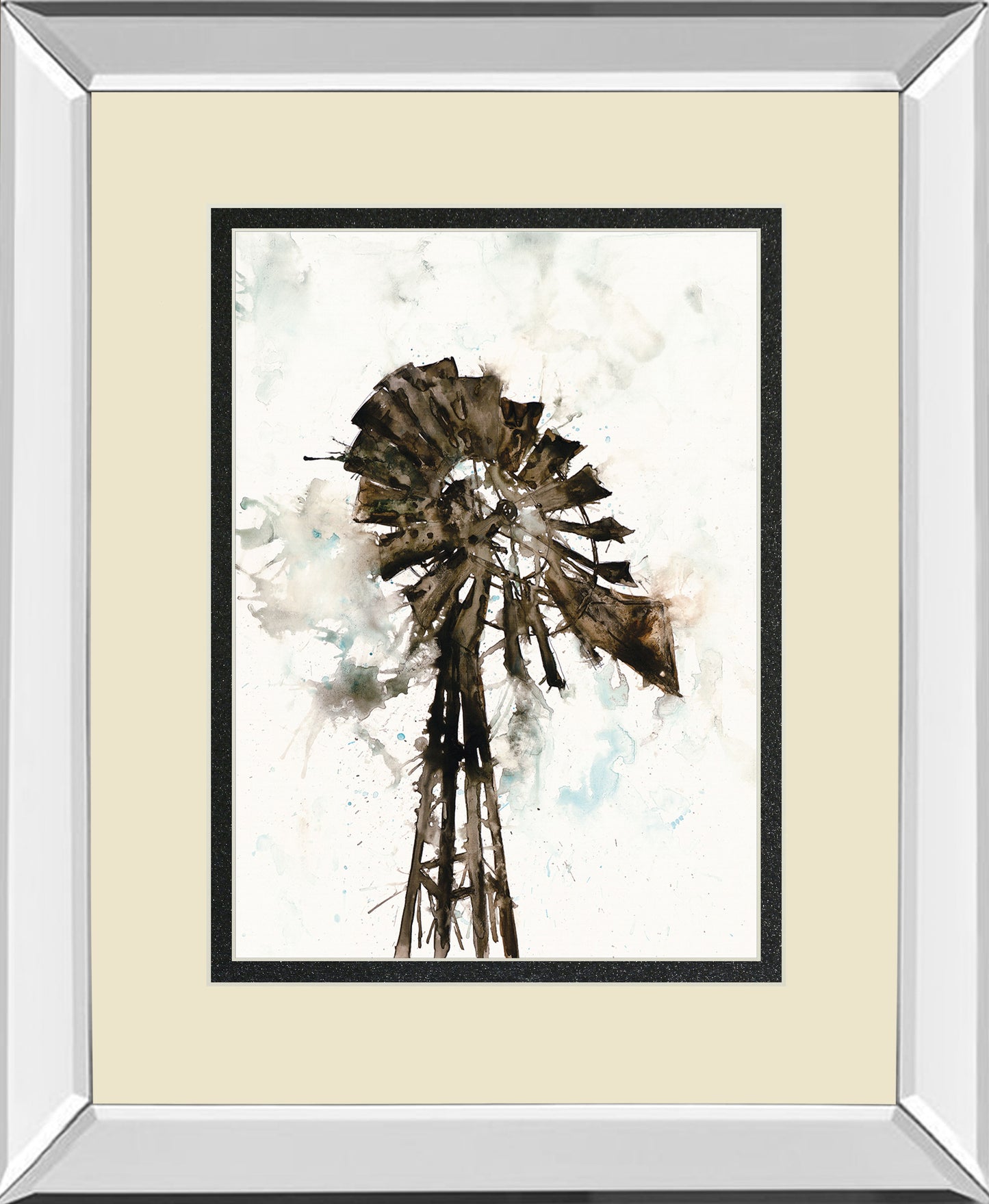 Watercolor Windmill By White Ladder - Mirror Framed Print Wall Art - Black