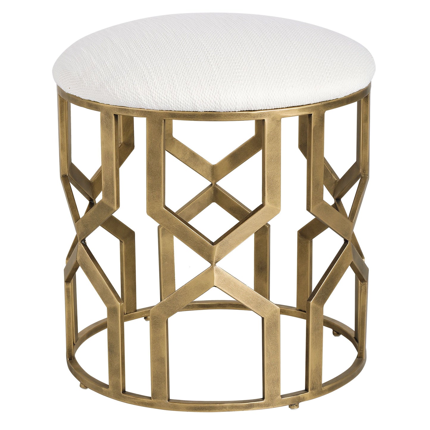 Trellis - Geometric Accent Stool - White & Gold