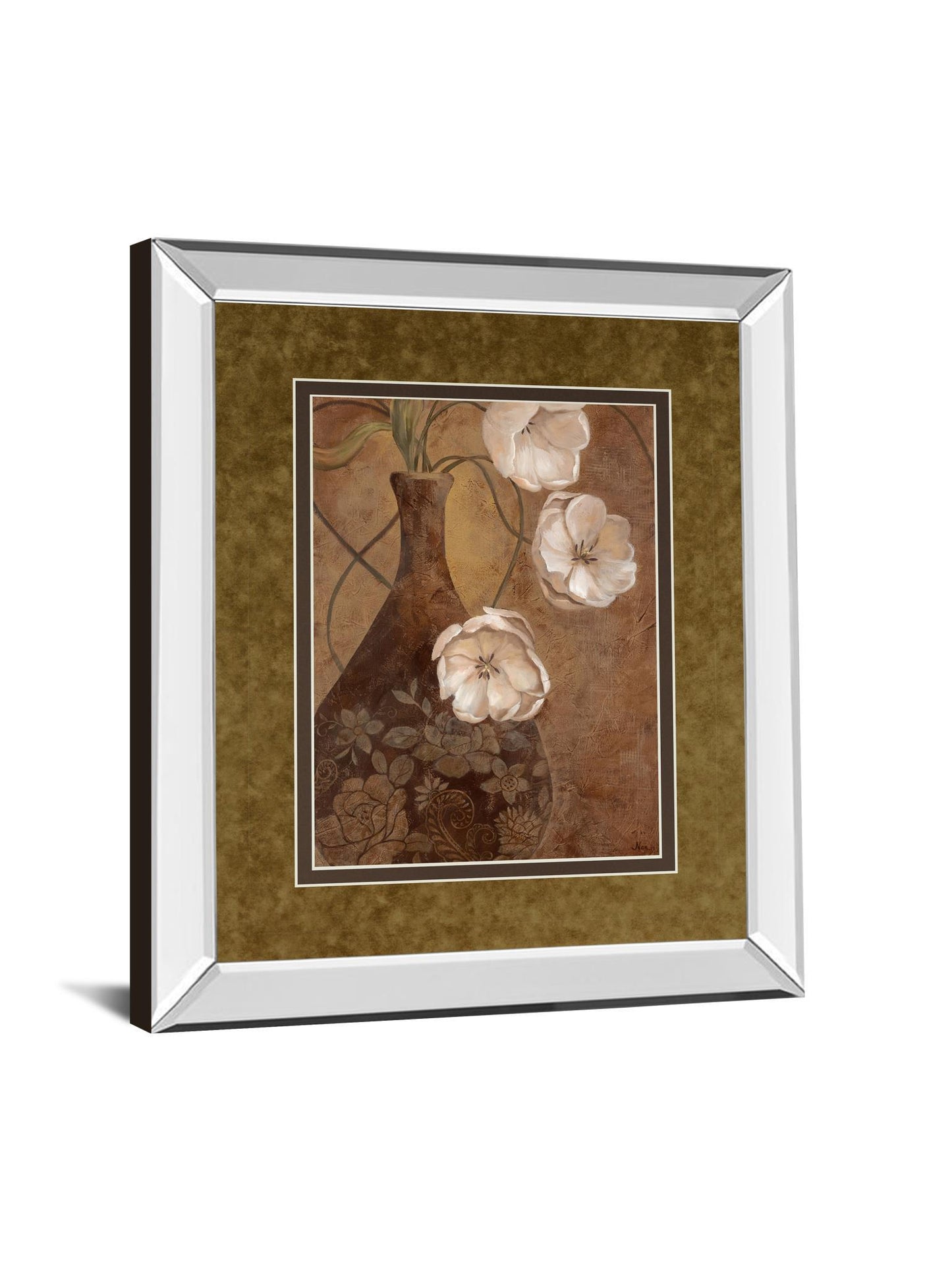 Flores En Umber I By Nan - Mirror Framed Print Wall Art - White