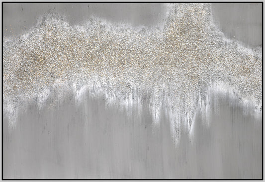 47x32 Hand Painted Textured Canvas Glitter In Frame - Gray