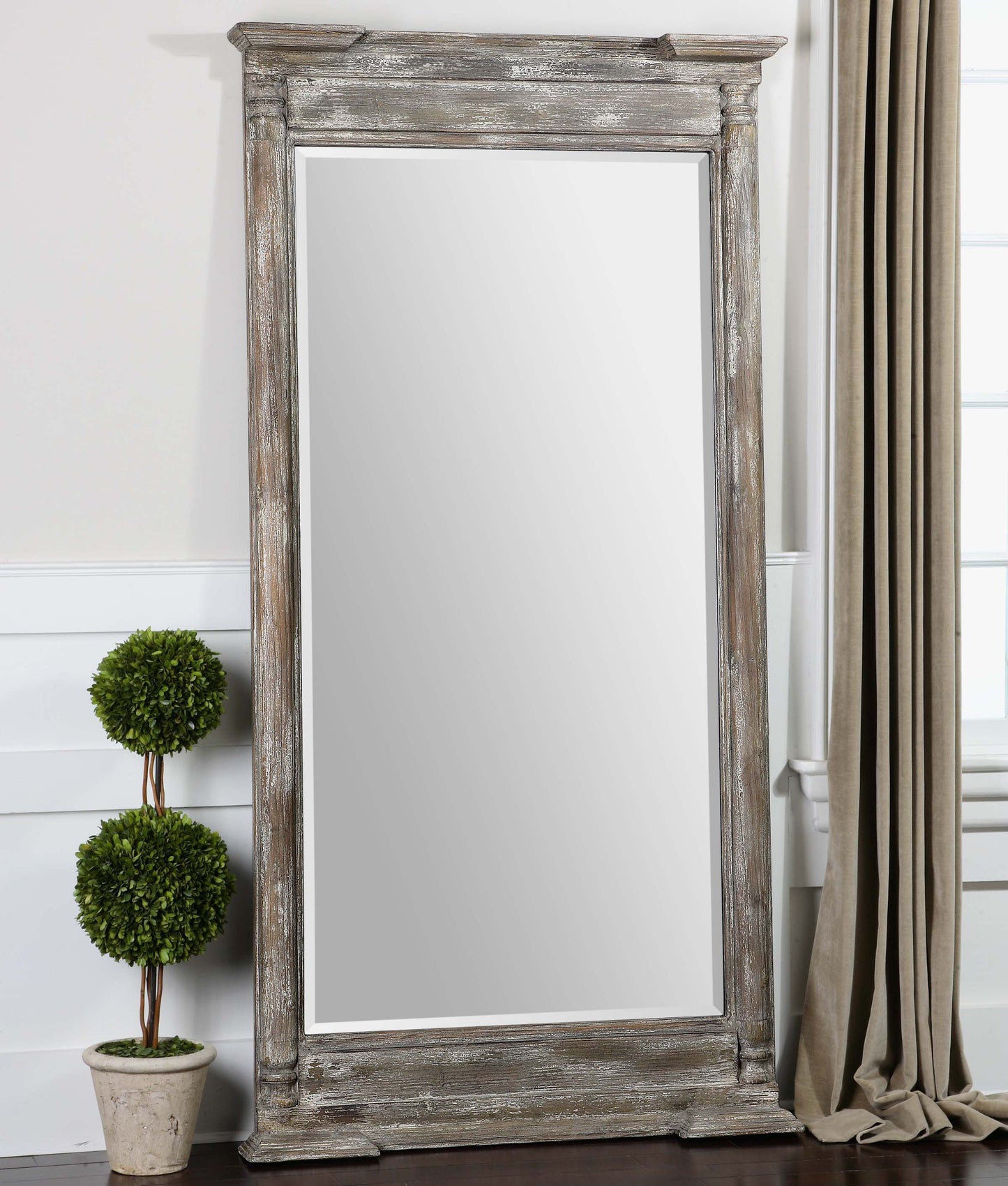 Valcellina - Wooden Leaner Mirror - Pearl Silver