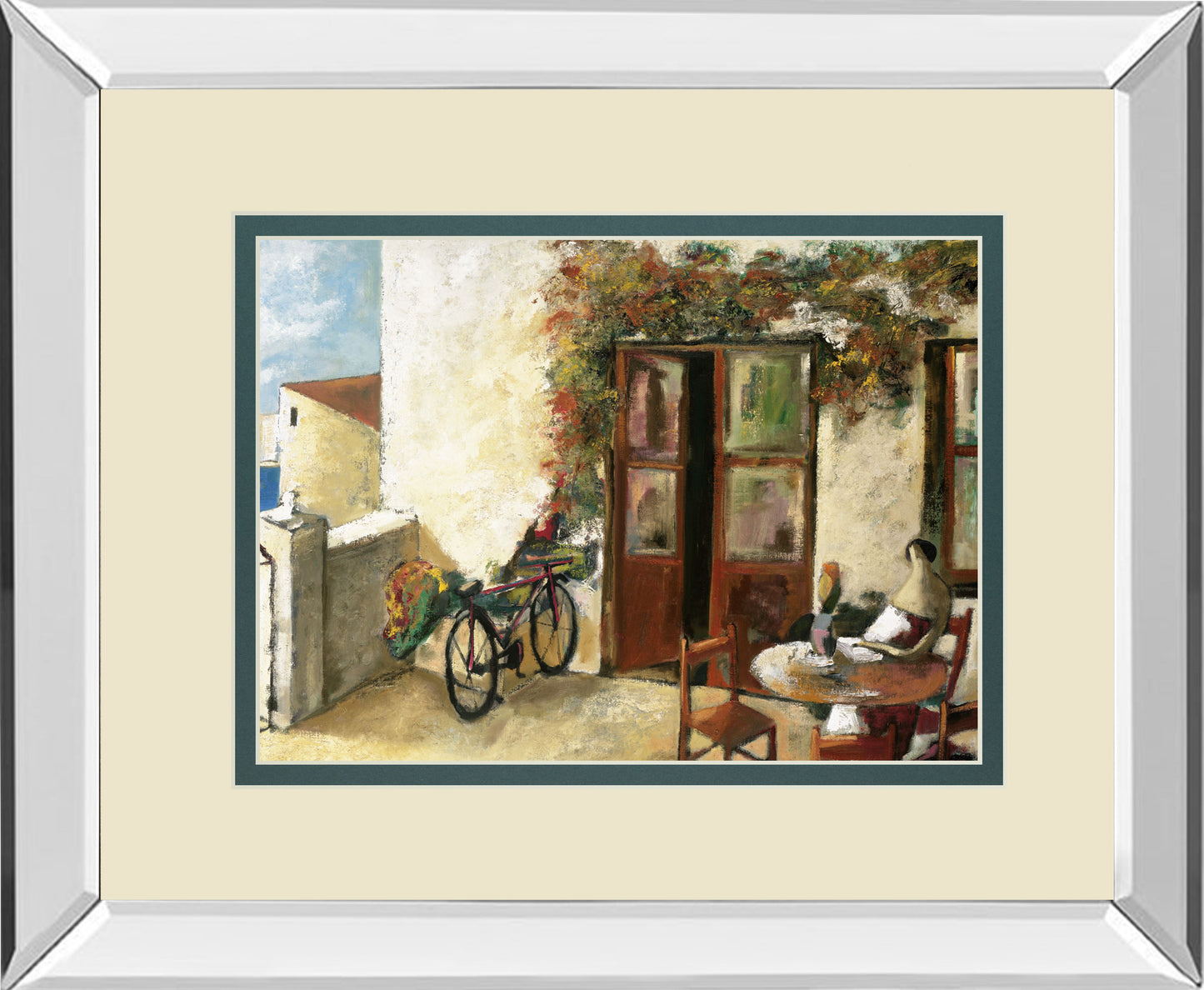 Perro Y Biciceleta By Lourengo D. Mirrored Frame - Beige