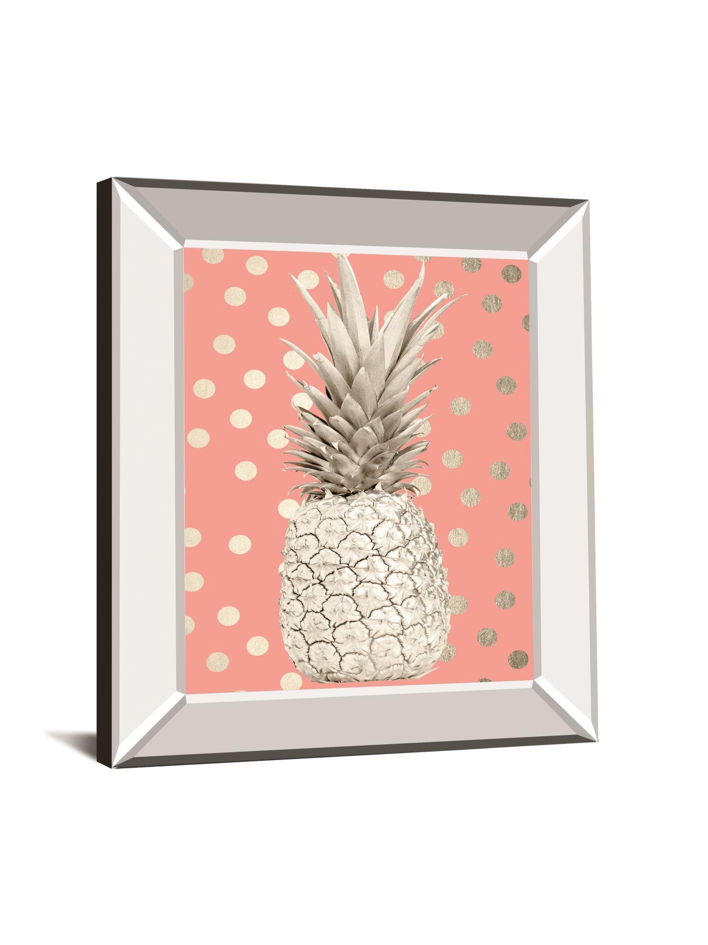 White Gold Pineapple On Polka Dots Pink By Nature Magick - Mirror Framed Print Wall Art - Pink