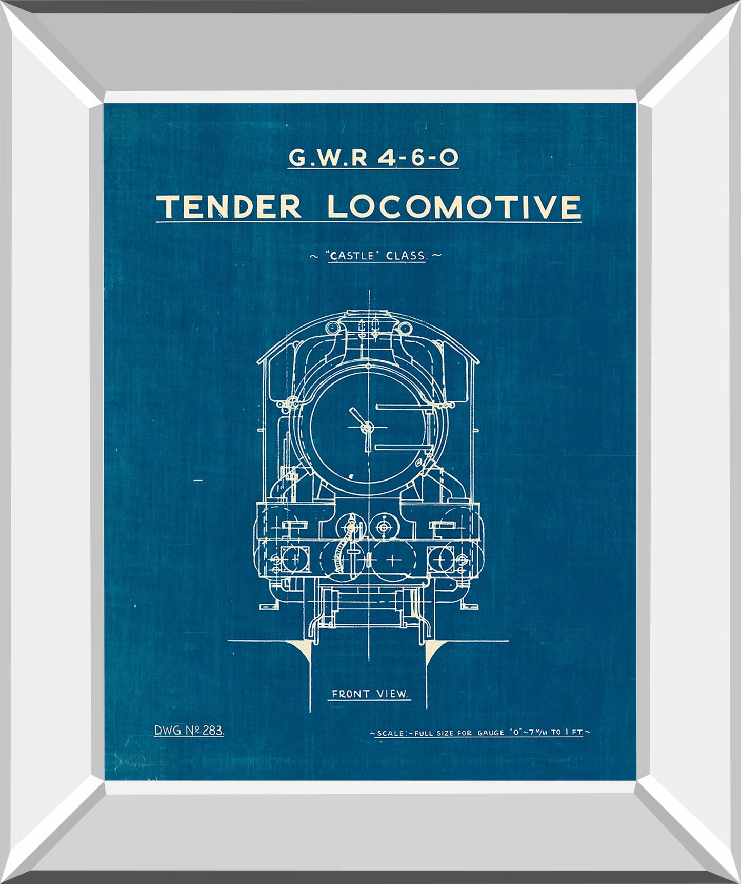 Locomotive Blueprint II By Wild Apple Portfolio - Mirror Framed Print Wall Art - Blue