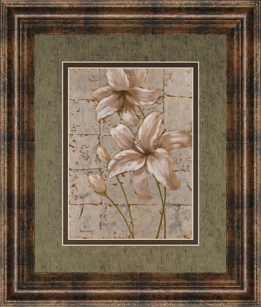 Lilies On Silver Il By Vivian Flasch - Framed Print Wall Art - White