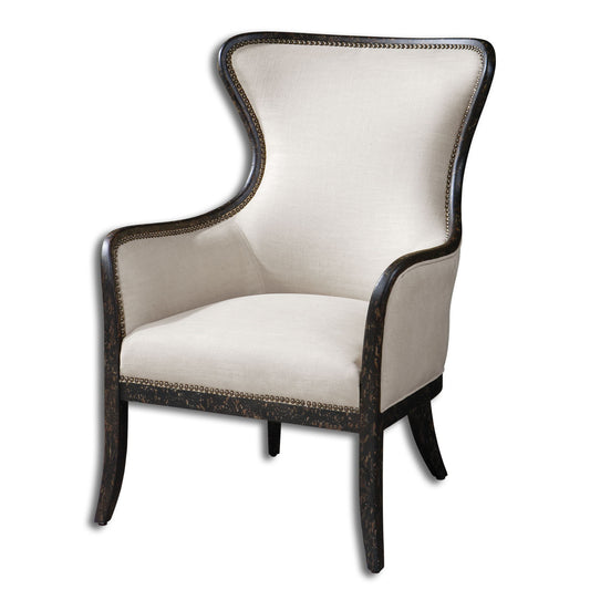 Sandy - Wing Back Armchair - Beige & Dark Brown