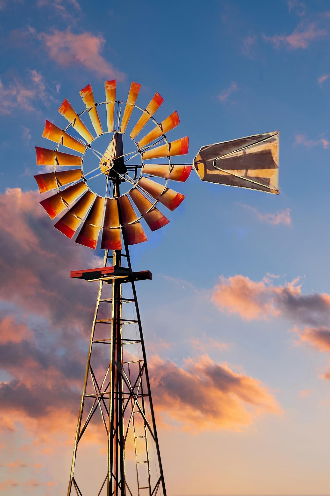 Tempered Glass With Foil - Windmill At Dawn - Light Blue