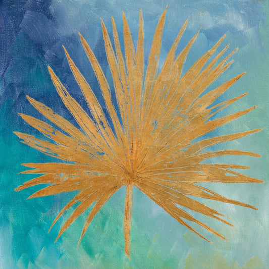 Framed - Teal Gold Leaf Palm I By Patricia Pinto - Blue