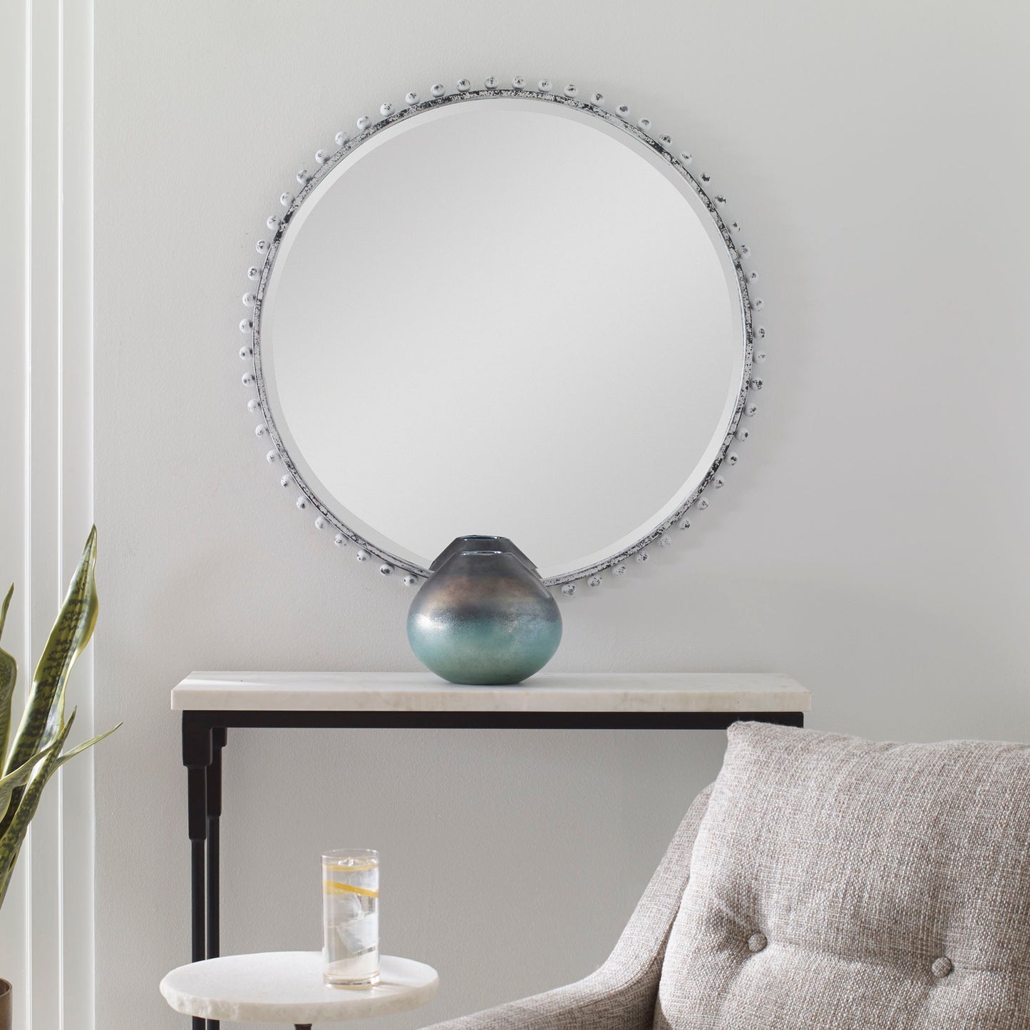 Taza - Round Mirror - Aged White