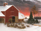 Framed Small - Snowy Farm By Seven Trees Design - Dark Red