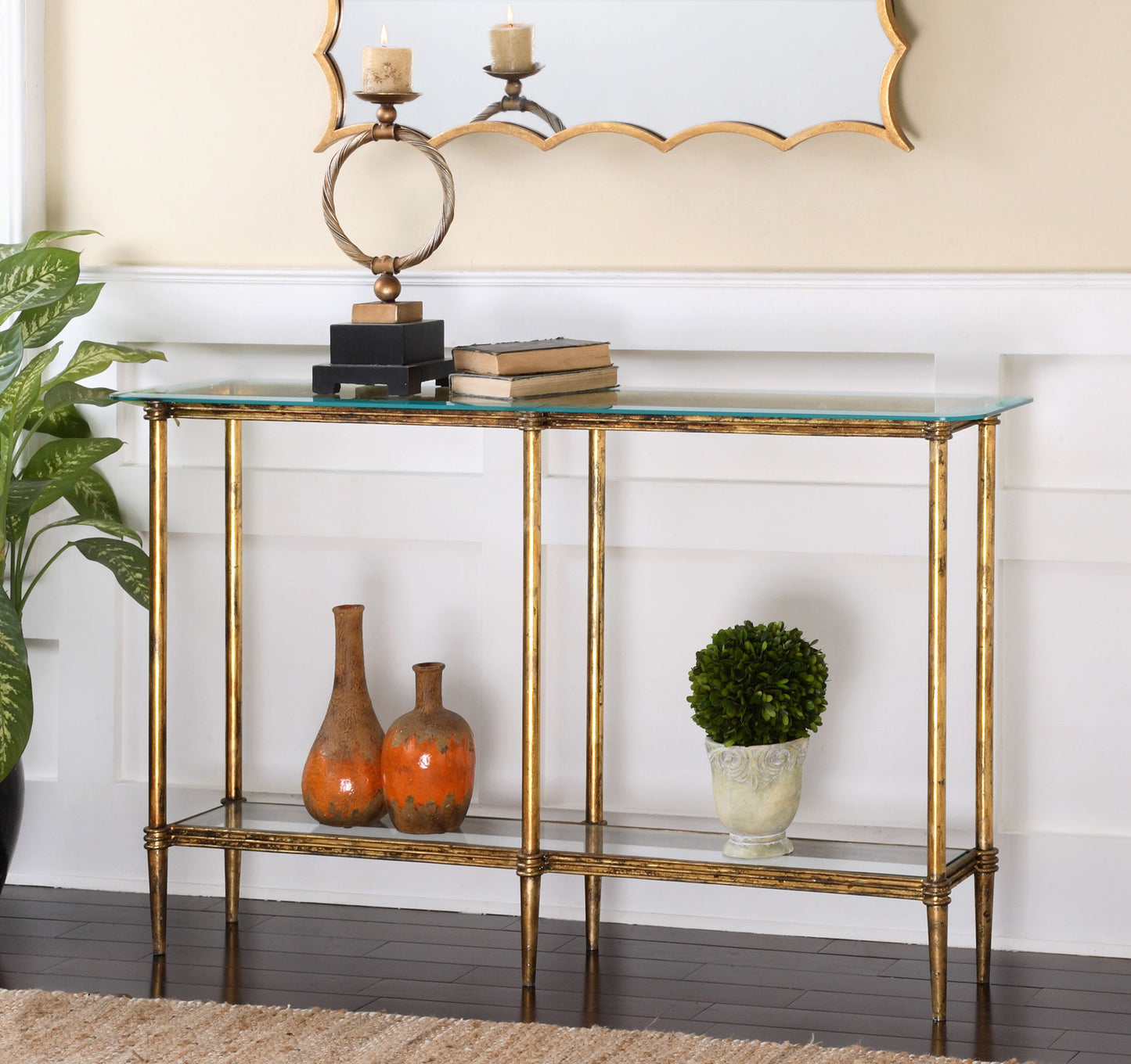 Elenio - Glass Console Table - Gold