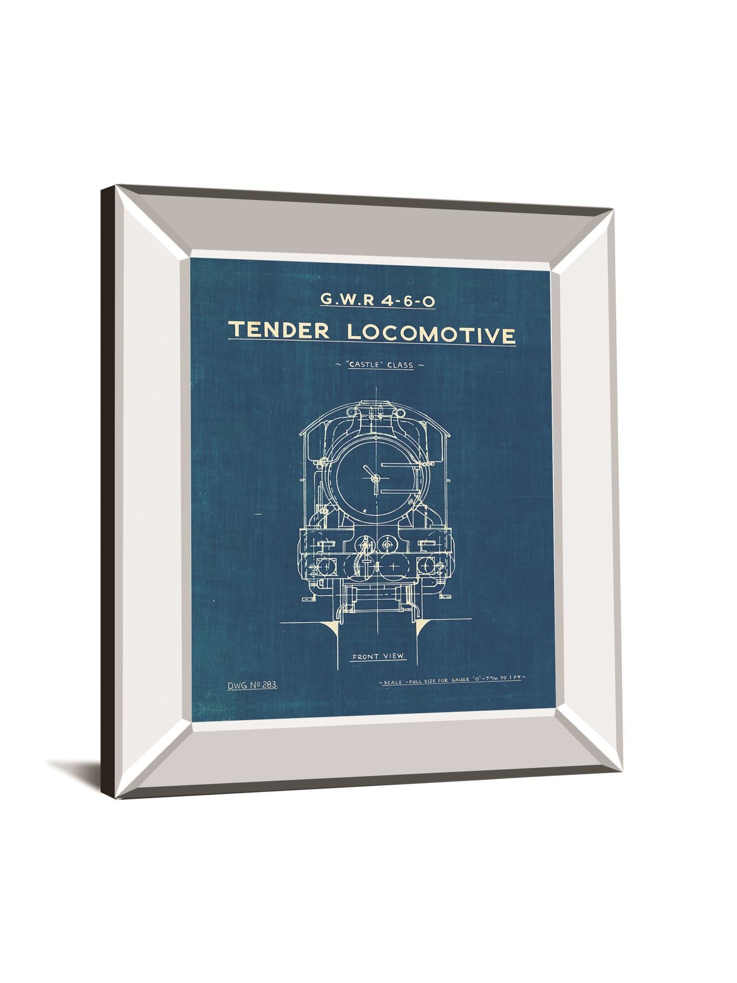 Locomotive Blueprint II By Wild Apple Portfolio - Mirror Framed Print Wall Art - Blue