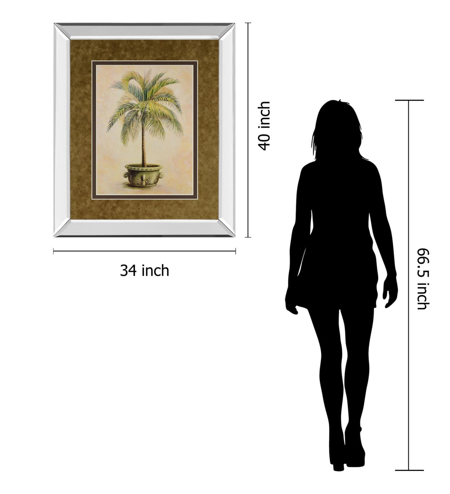Potted Palm Il - Mirror Framed Print Wall Art - Green
