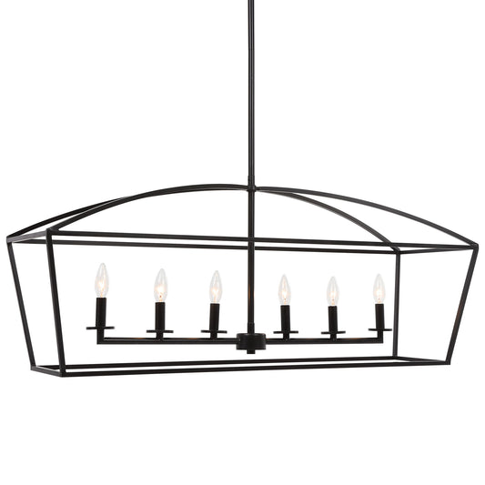 Clayton - 6 Light Linear Chandelier - Black